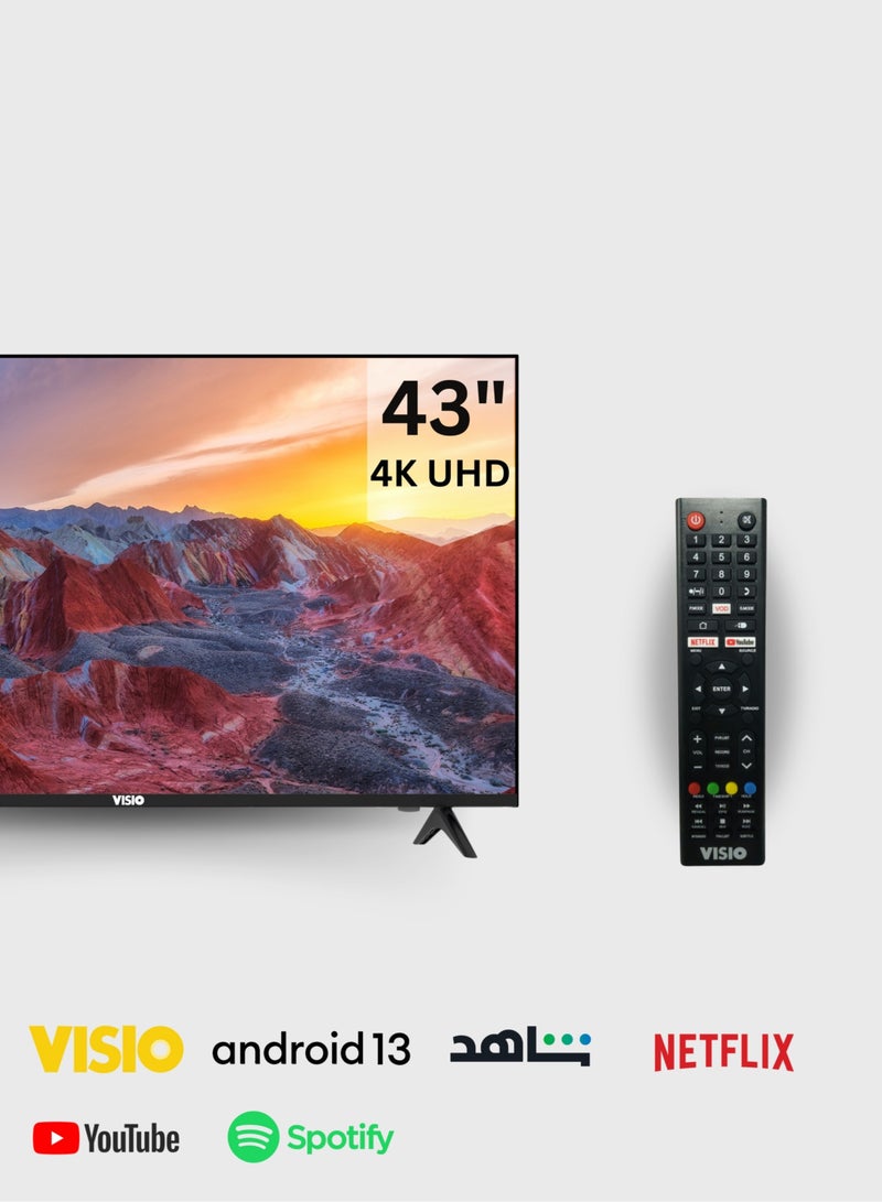 فيسيو تلفزيون ذكي ٤٣ بوصة بدقة ٤K، يعمل بنظام أندرويد ١٤ | تصميم بدون إطار | ٣ منافذ HDMI ومنفذا USB | معالج رباعي النواة - Image 1